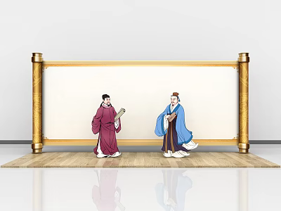 Commercial Scroll Display Equipment With Golden Frame Ancient Figures And Scrolls 3d model
