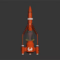 Red Rocket Model With White Details And Stand Structure On Dark Background 3d model