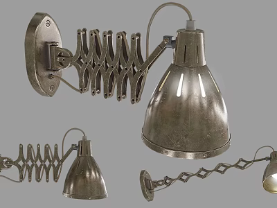 Vintage Industrial Wall Lamp With Adjustable Arm And Metal Shade Design 3d model
