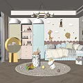 Kids Room Interior With Light Blue Bed Animal Wall Decals Pendant Light And Storage Cabinets