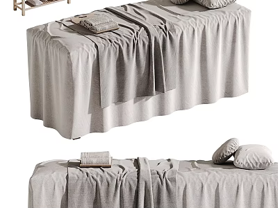 Cozy Massage Bed With Soft Linen Sheets Pillows And Folded Towels 3d model