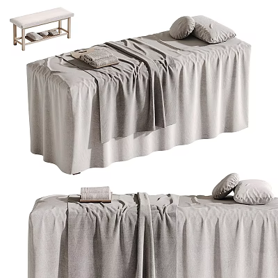 Cozy Massage Bed With Soft Linen Sheets Pillows And Folded Towels 3d model