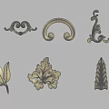 Decorative Sculpture Carvings with Golden Floral Butterfly and Geometric Patterns for Ornamental Design