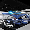 Modern Car Exhibition Booth With Sleek Design Lighting And Displayed Vehicles