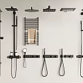Black Wall Mounted Shower Heads With Handheld Sprayers Towel Rack And Storage Shelves