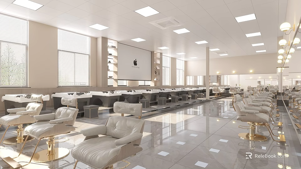 Elegant Modern Beauty Hair Salon Interior With Luxury Chairs And Mirrors 3d model 