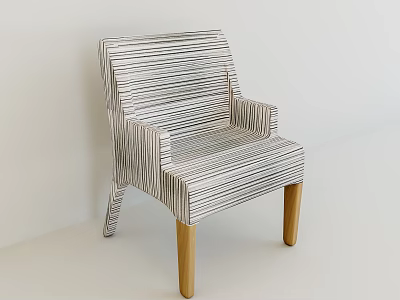 Gray And White Striped Accent Chair With Wooden Legs Modern Design 3d model