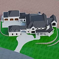 Residential Building Model With White Exterior Dark Roof Green Lawn And Winding Driveway