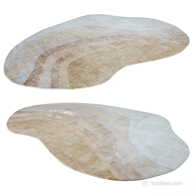 Natural Toned Square Rug With Curved Striped Pattern For Modern Living Room 3d model 