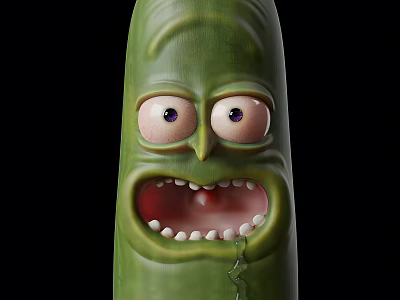Pickle Rick Character From Rick And Morty With Green Body Large Eyes Open Mouth 3d model