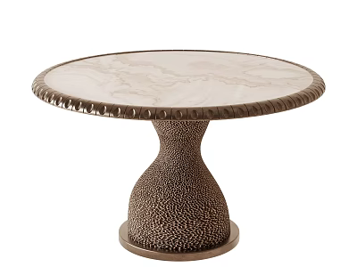 Elegant Round Dining Table With Marble Tabletop And Textured Bronze Pedestal Base For Upscale Homes 3d model