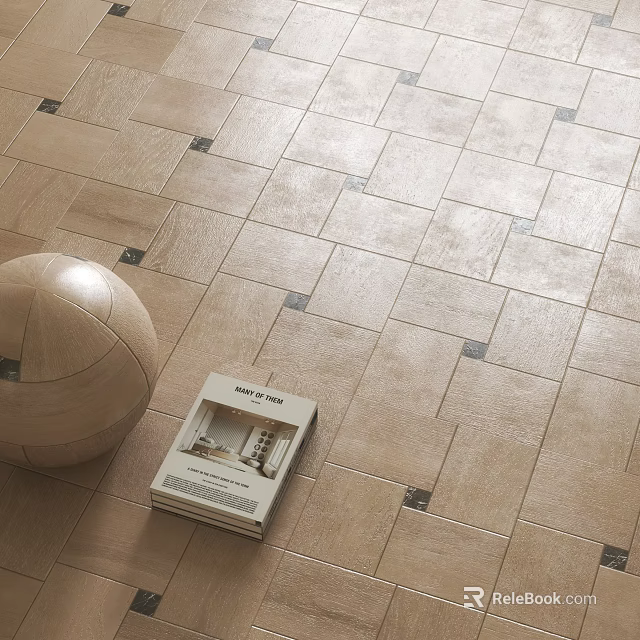 Light Brown Glossy Wood Floor with Square Pattern Inlaid Accents and Home Decor Magazine 3d model 