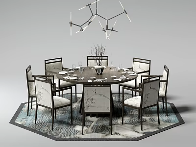 New Chinese Dining Table and Chair Combination Dining Table and Chair 3d model