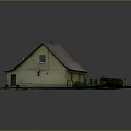 Cartoon Style House With Yellow Exterior Red Roof And Green Lawn Pathway Trimmed Hedges