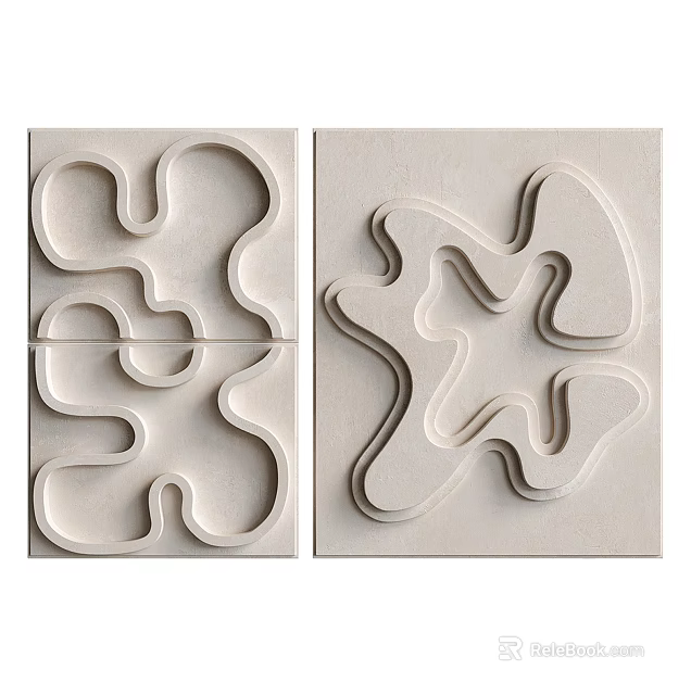 Modern Abstract Wall Decor With Curved Patterns Light Colored Textured Design 3d model 