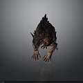 Mythical Red And Black Scaled Dinosaur With Spiked Back Walking Pose