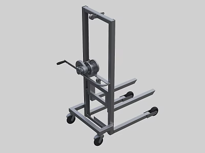 Industrial Equipment With Metal Frame Forks Rolling Wheels And Mechanical Handle 3d model