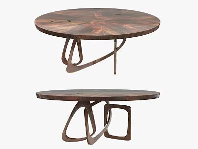 Wooden Round Coffee Table With Unique Artistic Metal Base Design Structure 3d model