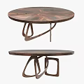 Wooden Round Coffee Table With Unique Artistic Metal Base Design Structure 3d model