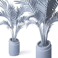 Bonsai Potted Plants with Green Palm Leaves in Silver Cylindrical Decorative Pots