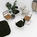 Modern Leisure Chairs With Potted Plant And Woven Cabinet In Stylish Interior