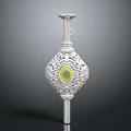 Ornamental Silver Carved Decorative Pillar With Yellow Round Accent And Top Candle Holder