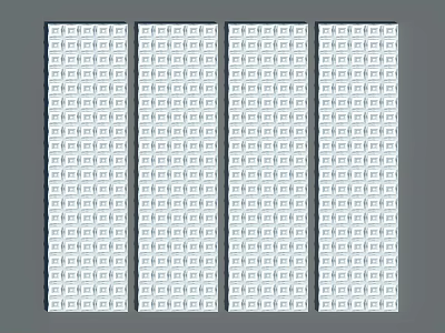 Four White Square Pattern Wall Panels In Vertical Arrangement On Gray Background 3d model
