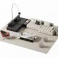 Modern Sectional Sofa and Marble Coffee Table with Brown Chair Floor Lamp on Rug