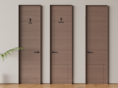 Toilet solid wood single door men's and women's toilet flat door 3d model