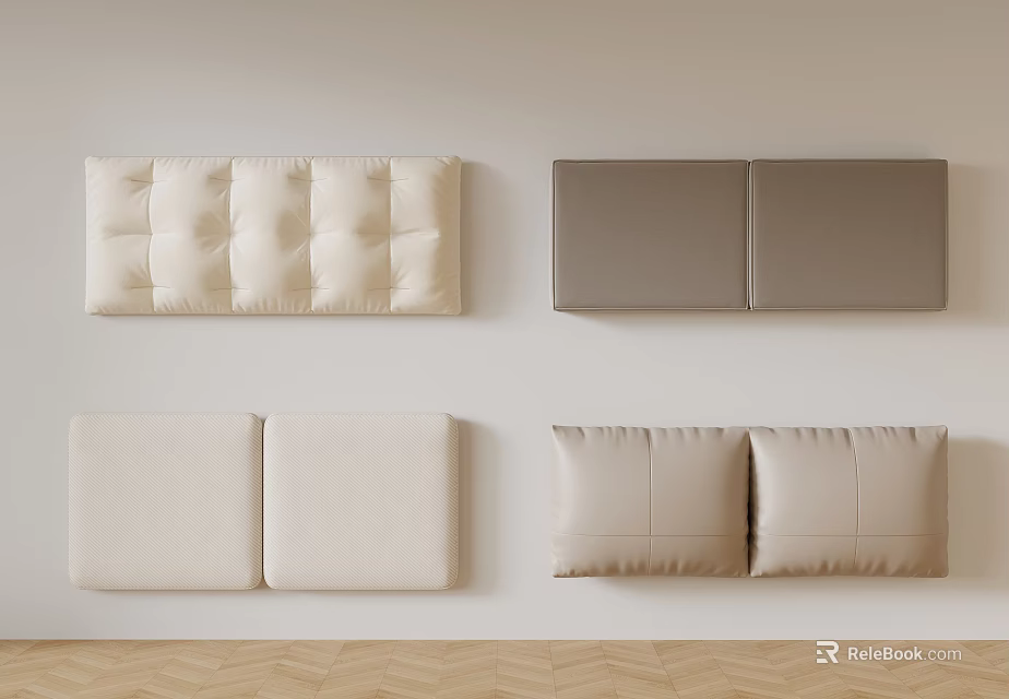Modern Upholstered Headboard Designs In Beige And Gray With Quilted Panels 3d model 