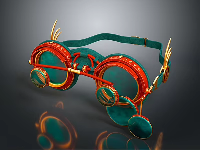 Steampunk Weapon Goggles With Red And Green Accents Metal Decorations And Antenna Like Structures 3d model