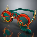 Steampunk Weapon Goggles With Red And Green Accents Metal Decorations And Antenna Like Structures