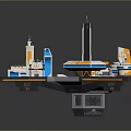 Futuristic 3D Architecture Model With Blue White Orange Buildings And Platforms 3d model