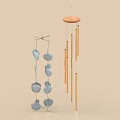 Decorative Ornament Set with Hanging Metal Light Blue Circles and Wooden Top Long Bars