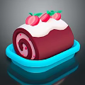 Delicious Dark Red Cake Roll With White Cream And Fresh Strawberries On Blue Plate