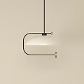 Modern Minimalist Pendant Light With White Shade Black Metal Frame And Gold Accents