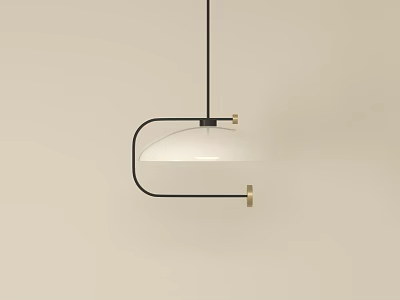 Modern Minimalist Pendant Light With White Shade Black Metal Frame And Gold Accents 3d model