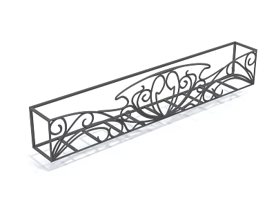 Black Metal Fence With Decorative Scroll Patterns And Rectangular Structure 3d model