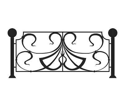 Ornate Wrought Iron Fence With Decorative Curves And Round Top Posts 3d model