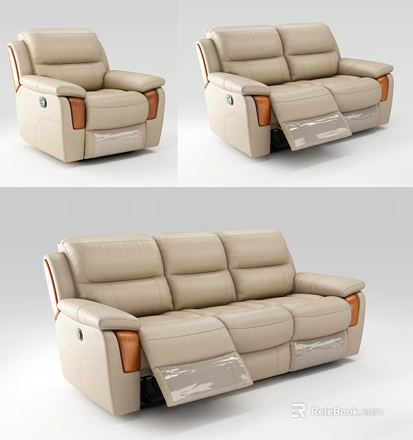Modern Beige Leather Sofa Set With Sectional Design And Comfortable Armrest Details 3d model