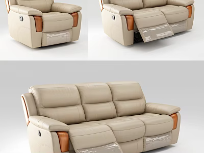 Modern Beige Leather Sofa Set With Sectional Design And Comfortable Armrest Details 3d model