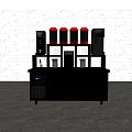 Stainless Steel Commercial Beverage Functional Table with Coffee Machines Red Containers and Under Counter Refrigeration