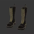 Stylish Black Tall Lace Up Boots With Chunky Treaded Sole Design