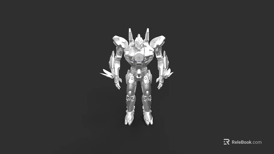 Futuristic Mech Robot Weapon With Silver Armor And Mechanical Armament Design 3d model 
