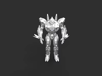Futuristic Mech Robot Weapon With Silver Armor And Mechanical Armament Design 3d model
