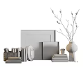 Elegant Decorative Ornament Set with Picture Frames Stacked Books and Ceramic Vase for Home