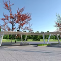 Modern Outdoor Pergola Structure With White Frame And Red Leaf Trees 3d model