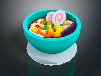 Vibrant Seafood Noodle Soup in Turquoise Bowl with Shrimp Scallop Vegetables and White Base 3d model