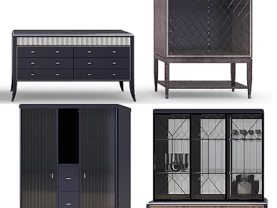 Modern Elegant Console Cabinet And Sideboard With Drawers Glass Doors And Metal Frame 3d model