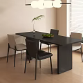 Modern Black Rectangular Dining Table Set with Mixed Color Chairs Vase and Fruit Bowl